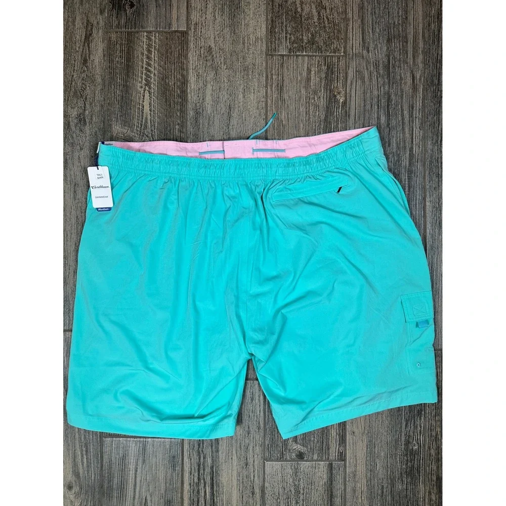 Caribbean Roundtree Yorke 4XT Tall Man Swim Trunks‎ Board Shorts Turquoise NWT